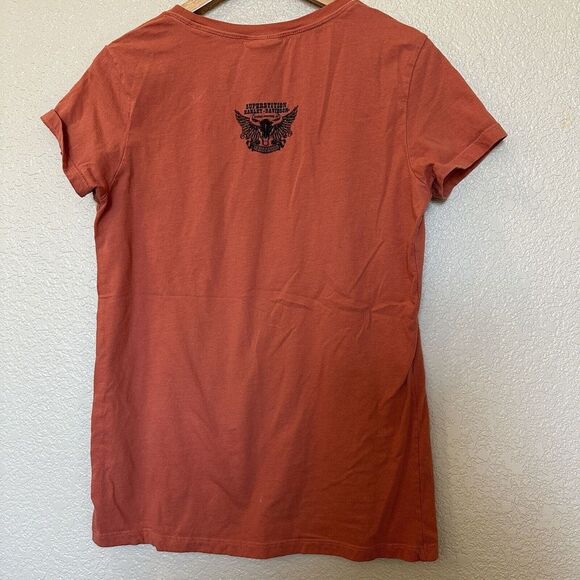 Harley-Davidson Orange Women Eagle Shirt rhinestones Studded large superstition - Picture 6 of 8